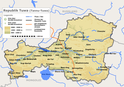 Carte de la RSSA de Touva, anciennement la République populaire touvaine.