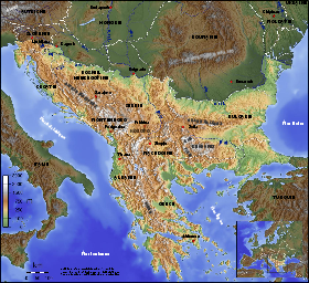 Carte topographique des Balkans.