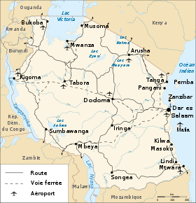 Tanzania transport map-fr.svg