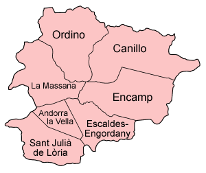 Carte des Paroisses d'Andorre.