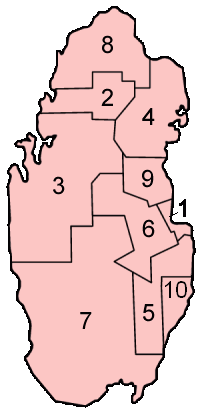 Map of the governorates of Qatar in alphabetical order.